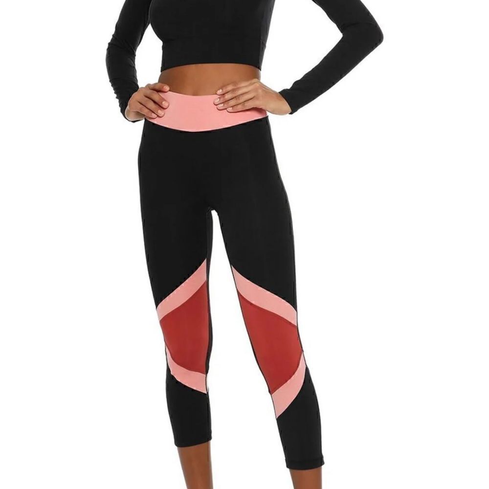 Iris and Ink NWT Coral Black Colorblock Stretch Leggings size M